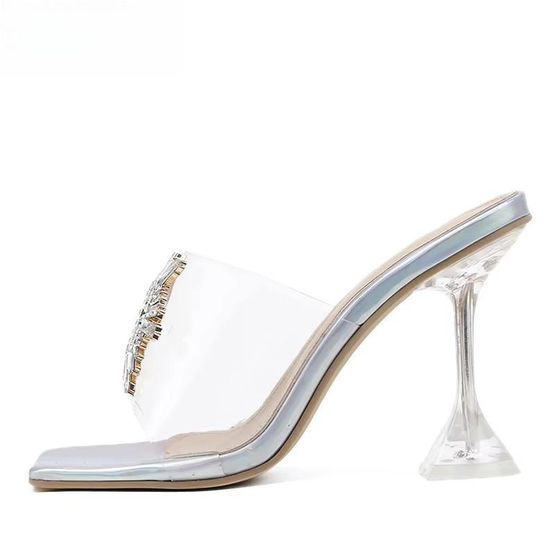 PVC Transparent Crystal Sun Flowers Buckle Slipper for Women