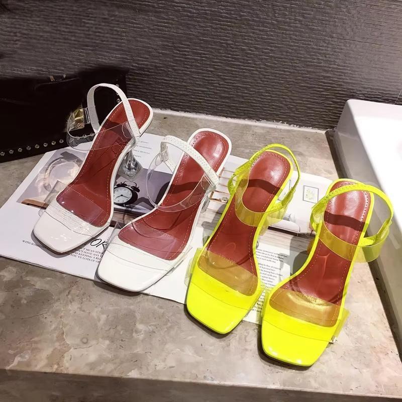 White Yellow PVC Jelly Sandals with Crystal Open Toe and Perspex Spike Transparent Heel