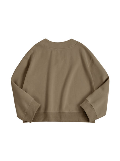 Solid Color V Neck Label Decor Oversized Hoodie