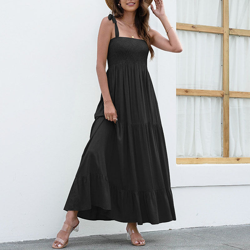 Sleeveless Sling Large Swing Maxi Dress in Black Green Orange