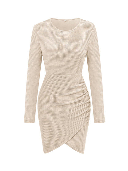 Long Sleeves Skinny Solid Color Round-Neck Mini Dresses