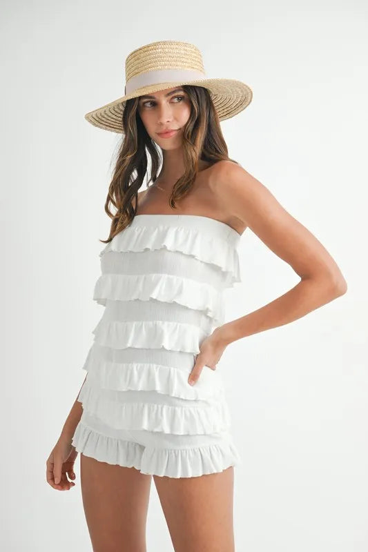 Rita Knit Ruffled Tube Romper