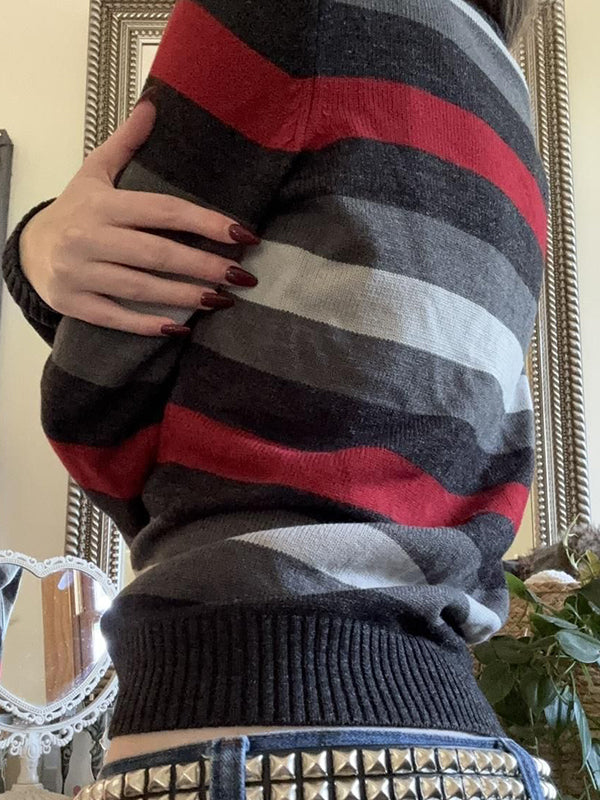 Retro Stripe Oversized Long Sleeve Sweaters