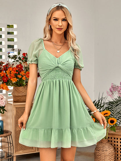 Mini Dresses Light Green Short Sleeves Short Dress