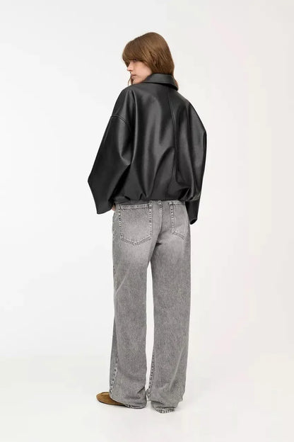 Indigo Leather Bomber Jacket