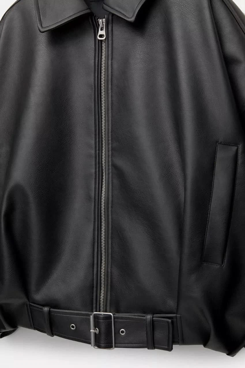 Indigo Leather Bomber Jacket