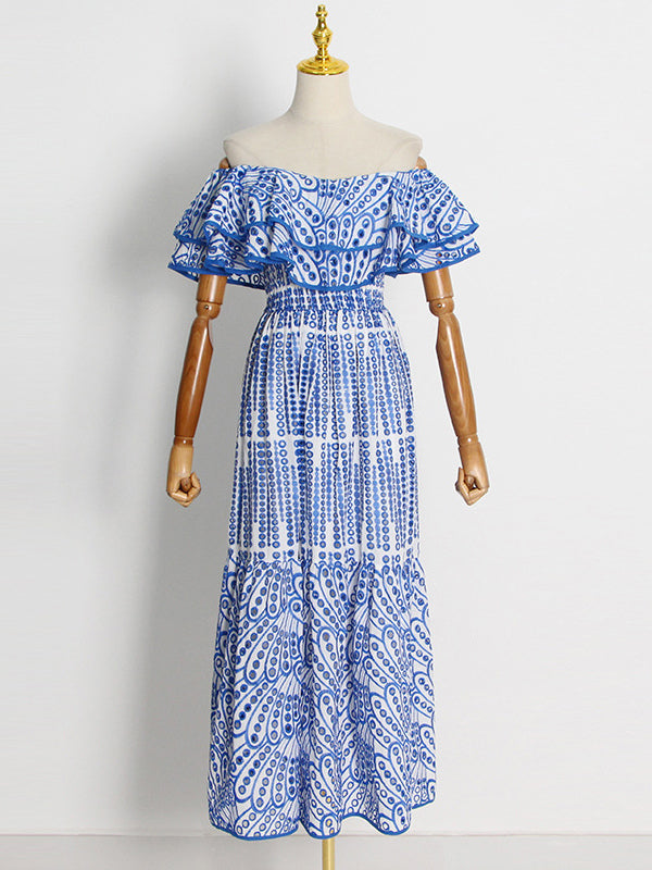 Boho Dress Lace Strapless Bateau Neck Layered Casual Summer Midi Dresses