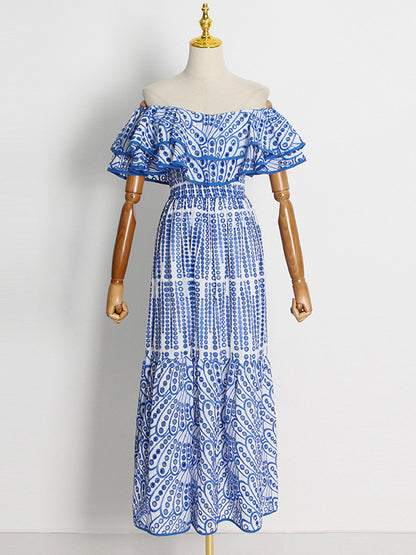Boho Dress Lace Strapless Bateau Neck Layered Casual Summer Midi Dresses