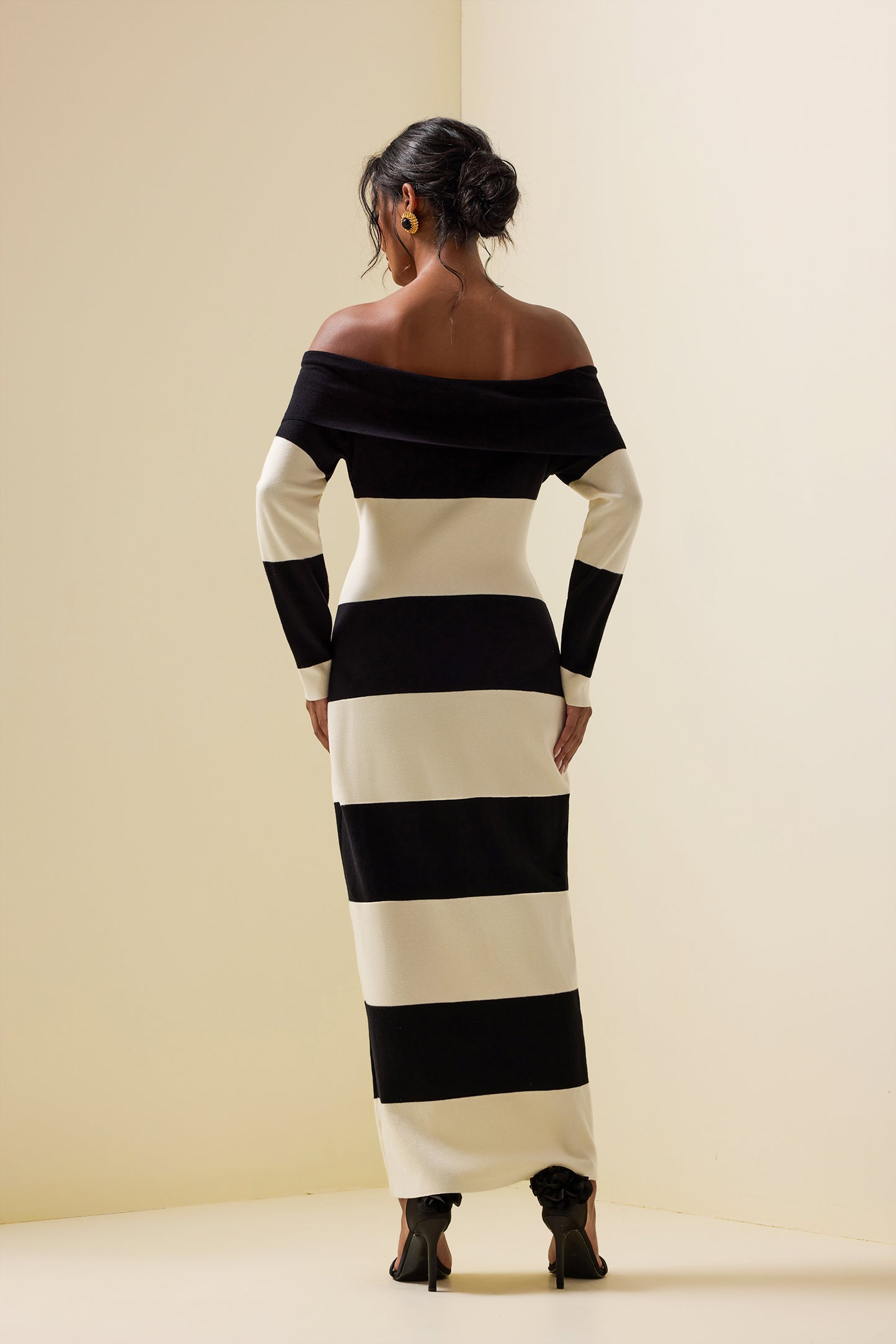 Jersey Stripe Off-Shoulder Midi Dress