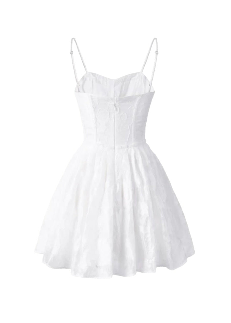 Sweetheart Spaghetti Strap Corset Bodice Jacquard Floral Gathered Skirt Mini Dress