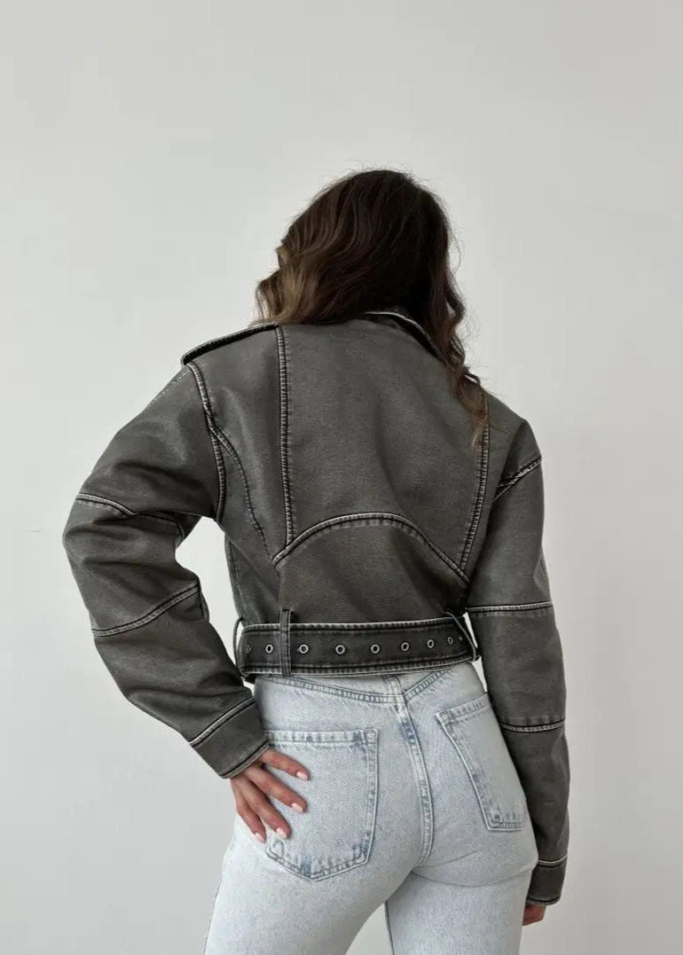 Washed Faux Leather Moto Jacket â_?Vintage Biker Edge