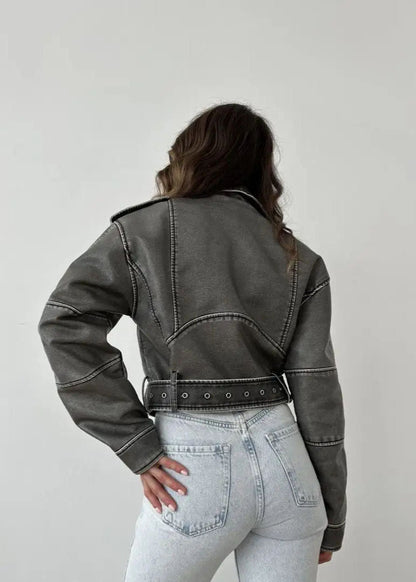 Washed Faux Leather Moto Jacket â_?Vintage Biker Edge