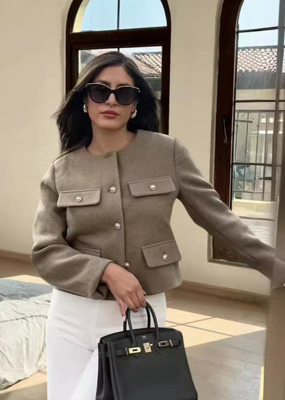 TailoRed Tweed Cropped Jacket â_?Classic Elegance with Gold Button Accents