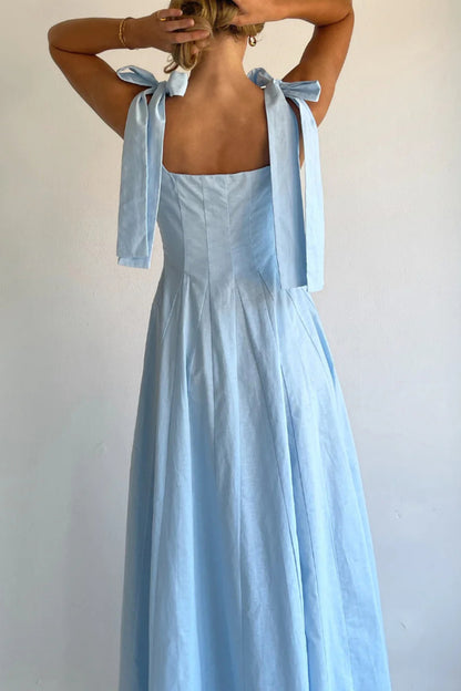 Solid Color Sleeveless Tie-up Suspender Elegant Patchwork Maxi Dress