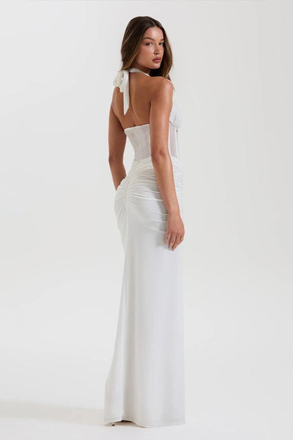 | Halter Maxi Dress with Mesh Panels