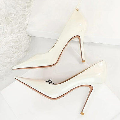 Patent Leather Woman Pumps with Pointed Toe High Heels for Office Wear