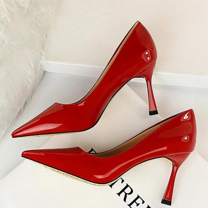 Patent Leather Pointed Toe Stiletto Pumps for Women Office Wear