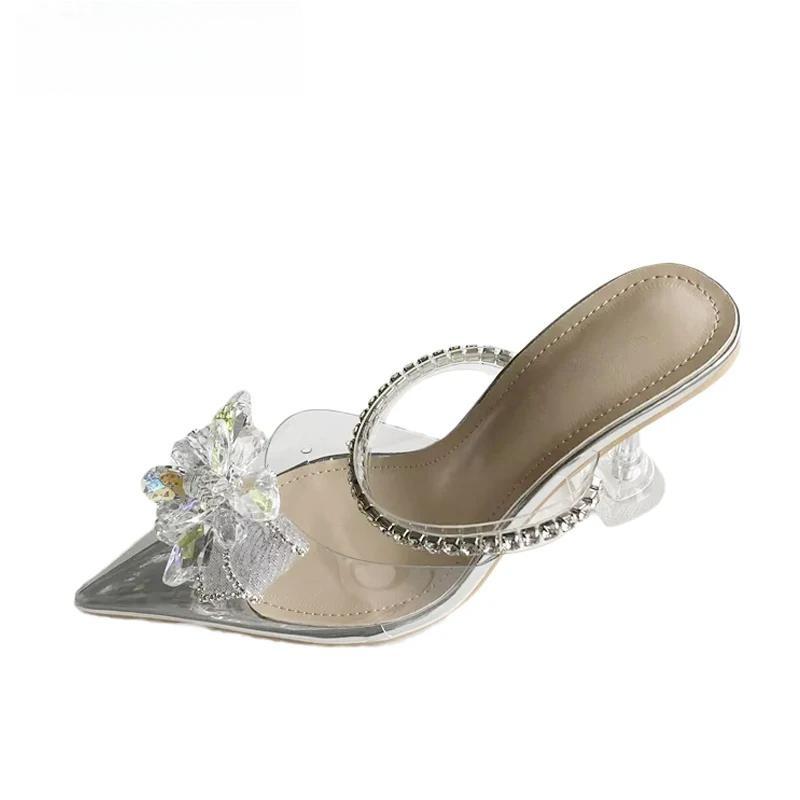 String Bead Crystal Buckle Women Pumps with Sexy Pointed Toe and Low Heels