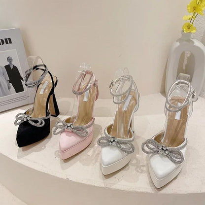 Bowknot Party Pumps with Pointed Toe and Platform for Women