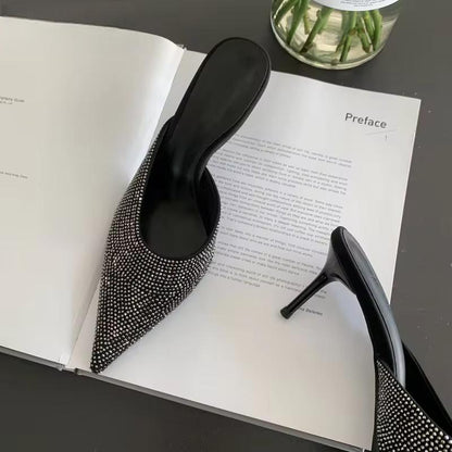 CRYSTAL Women Slippers with Thin Low Heels