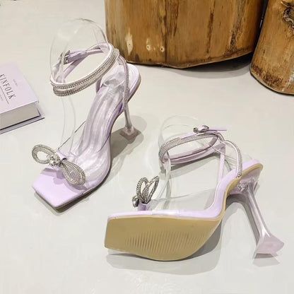 Transparent PVC Rhinestone Bowtie Sandals for Women