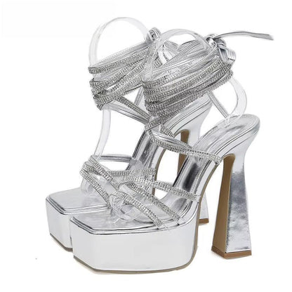 Lace-up Platform Sandals with Open Toe and High Heels for Women