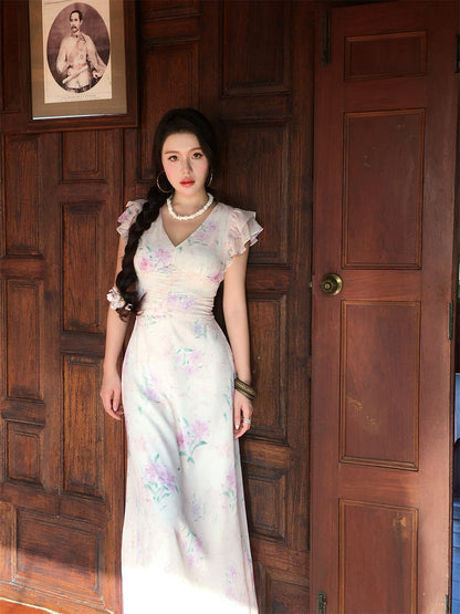 French Romantic Floral Maxi Dress – Elegant Long Gown for Spring   gunne sax vintage dress