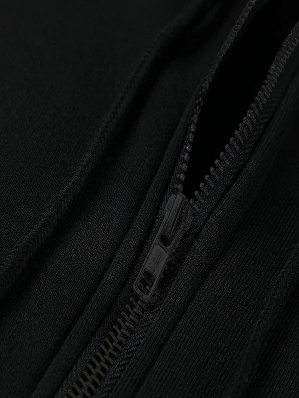 Solid Drawstring Zip Up Oversized Hoodie