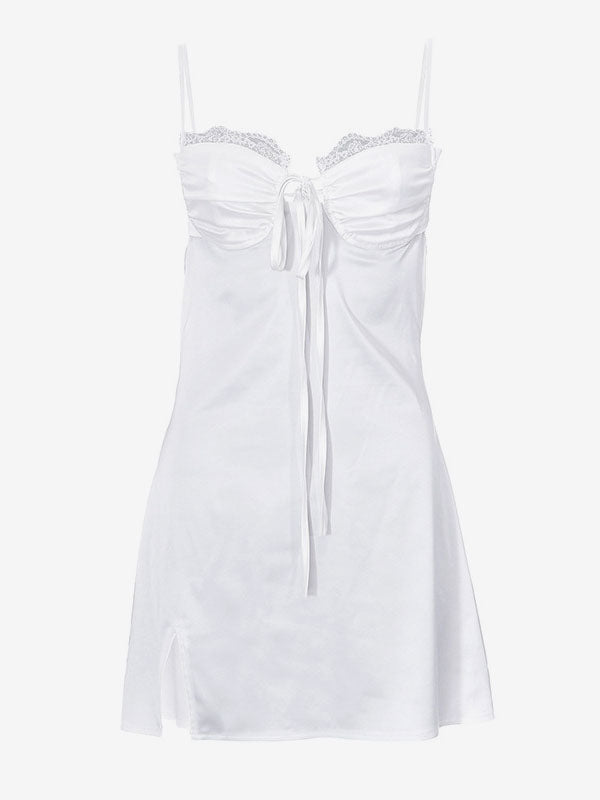 Summer Mini Dresses White V-Neck Lace Up Beach Dress