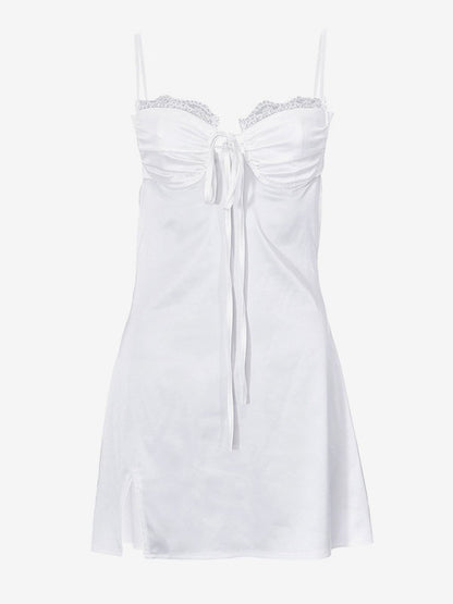 Summer Mini Dresses White V-Neck Lace Up Beach Dress