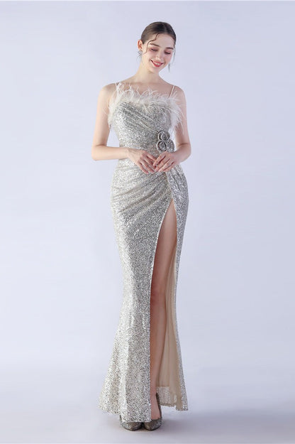 | Feather Embellished Maxi Dress