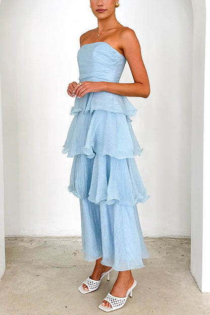 Strapless Ruffle Layered Maxi Dress