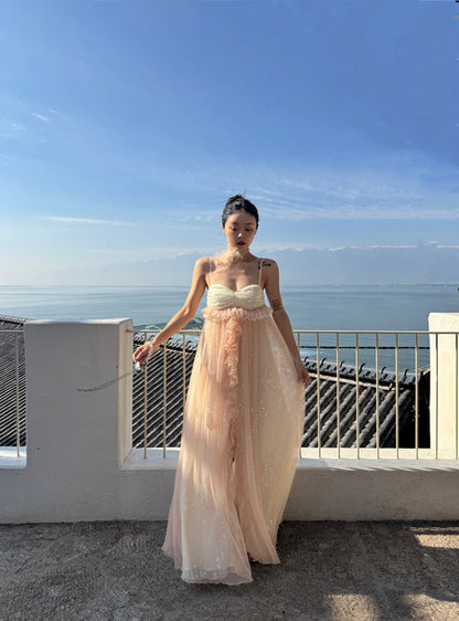 Glimmering Tulle Fairycore Sequin Maxi Dress – Dreamy Resort Gown