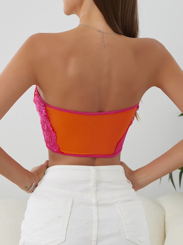 Color Block Lace Splice Bandeau Corset Top
