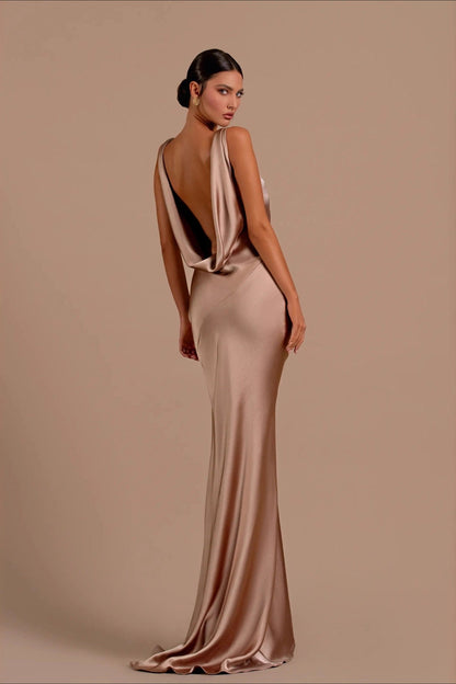 Sexy Sleeveless V Neck Backless Slim Elegant Formal Dress