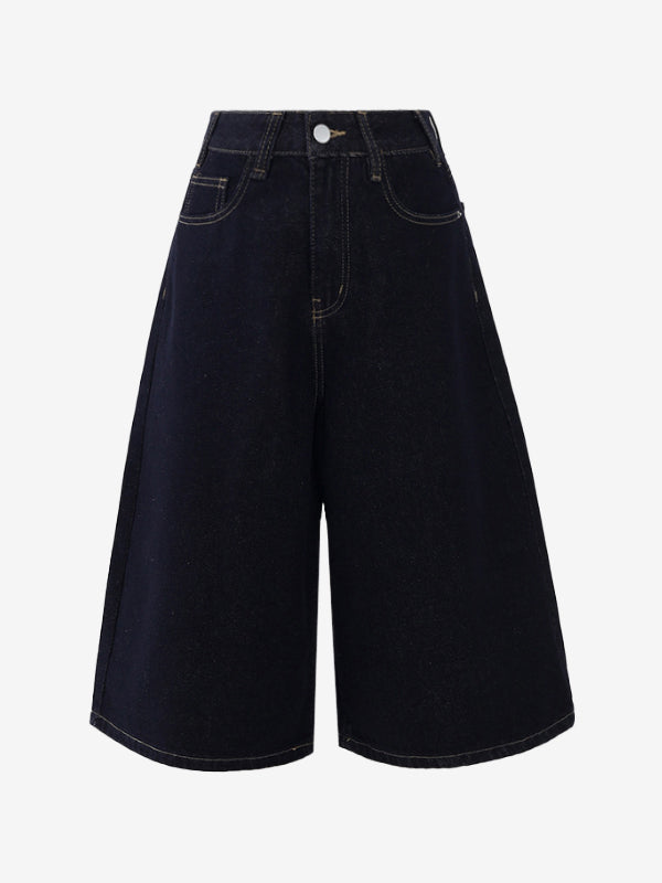 Loose-Fitting Wide-Legged Denim Shorts