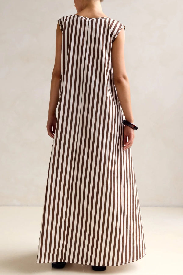 Striped Polka Dot Print Loose Sleeveless Casual Vacation Maxi Dress