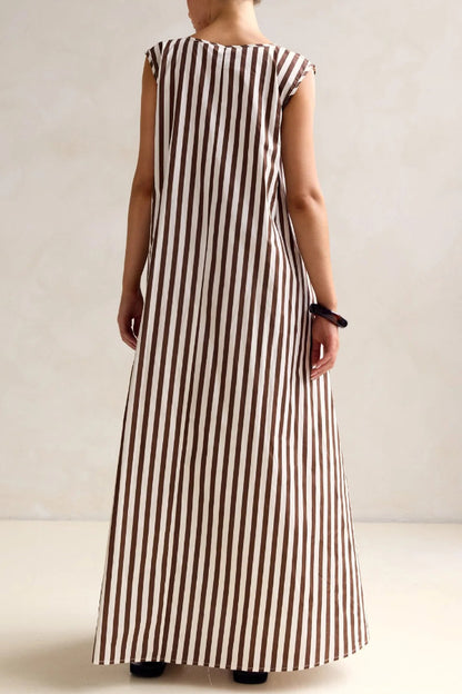 Striped Polka Dot Print Loose Sleeveless Casual Vacation Maxi Dress