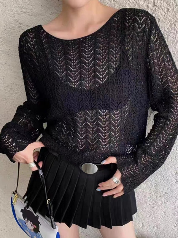 Cutout Thin Loose Long Sleeve Knit