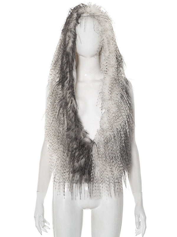 Faux Fur Backless Hooded Top With Fringe Hem For Women 2026