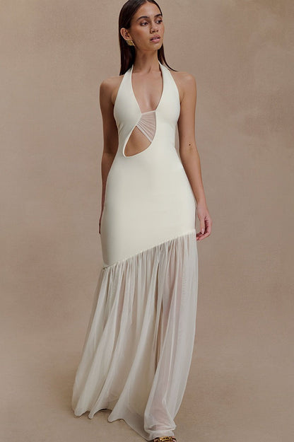 | Asymmetrical Cutout Backless Fitted Maxi Dress