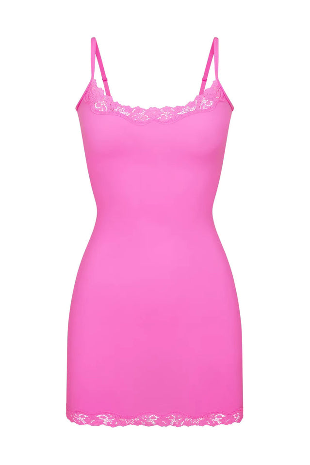 Scoop Neck Lace Trim Spaghetti Strap Bodycon Slip Mini Dress