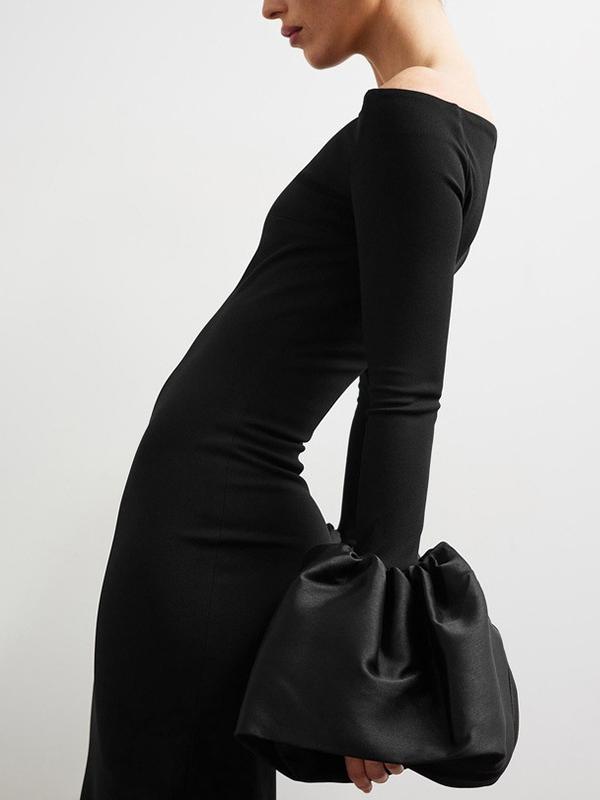 Off Shoulder Long Sleeve Balloon Cuff Column Maxi Gown