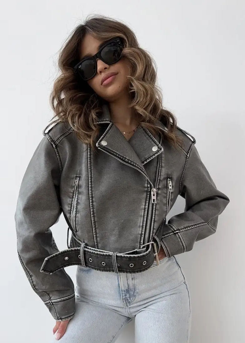 Washed Faux Leather Moto Jacket â_?Vintage Biker Edge