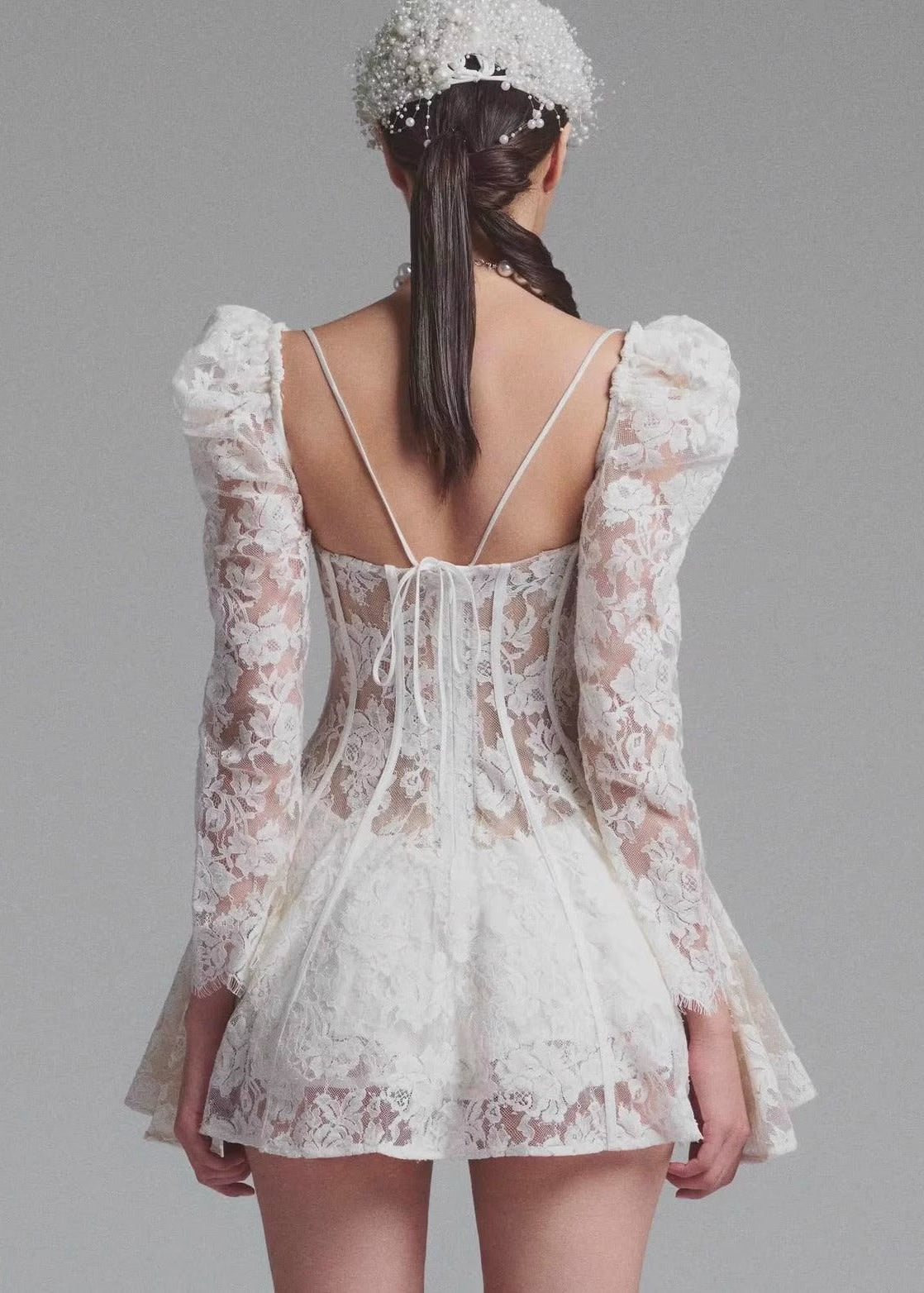 Sweetheart Lace Corset Puff Sleeve Off Shoulder Lace Mini Dress
