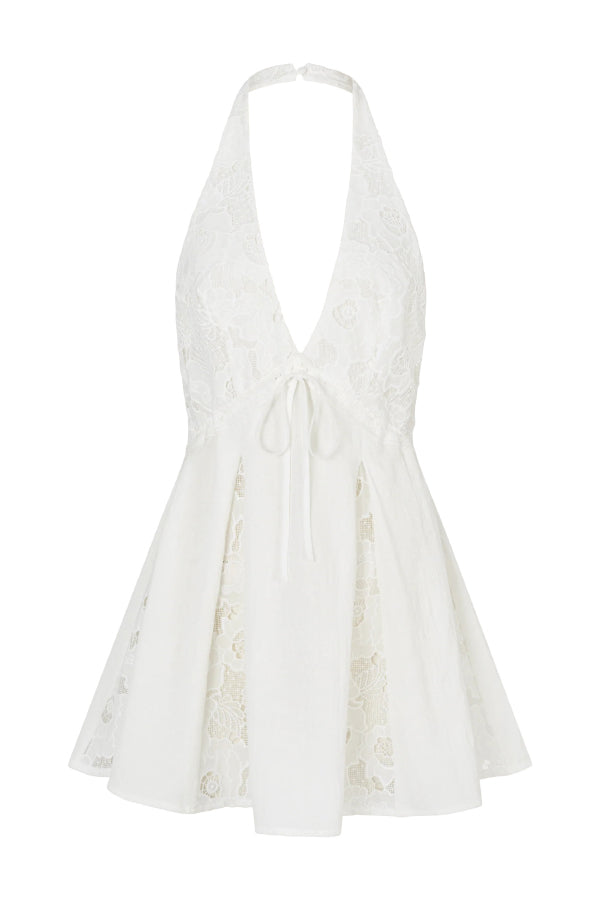 Stylish Lace Patchwork V-neck Backless Elegant Mini Dress