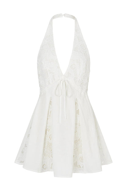 Stylish Lace Patchwork V-neck Backless Elegant Mini Dress