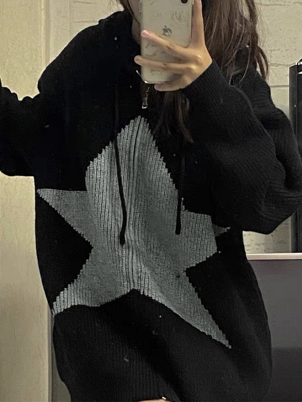 Big Star Print Hooded Cardigan