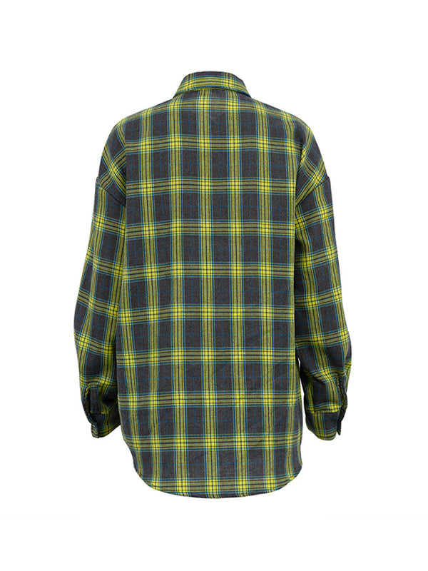 Vintage Plaid Print Long Sleeve Blouse
