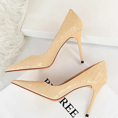 Woven Pattern Patent Leather Woman Pumps High Heels